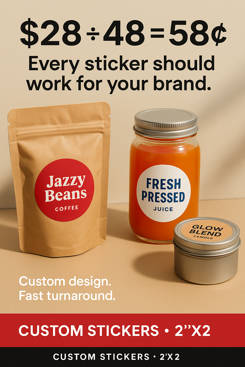 4 DOZEN "48" CUSTOM LOGO LABELS "2x2"