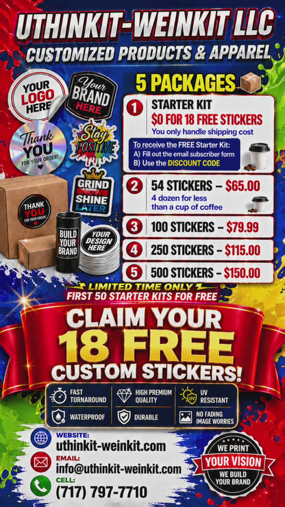 2x2 FREE Custom Logo Sticker Kit – 12 Vinyl Labels